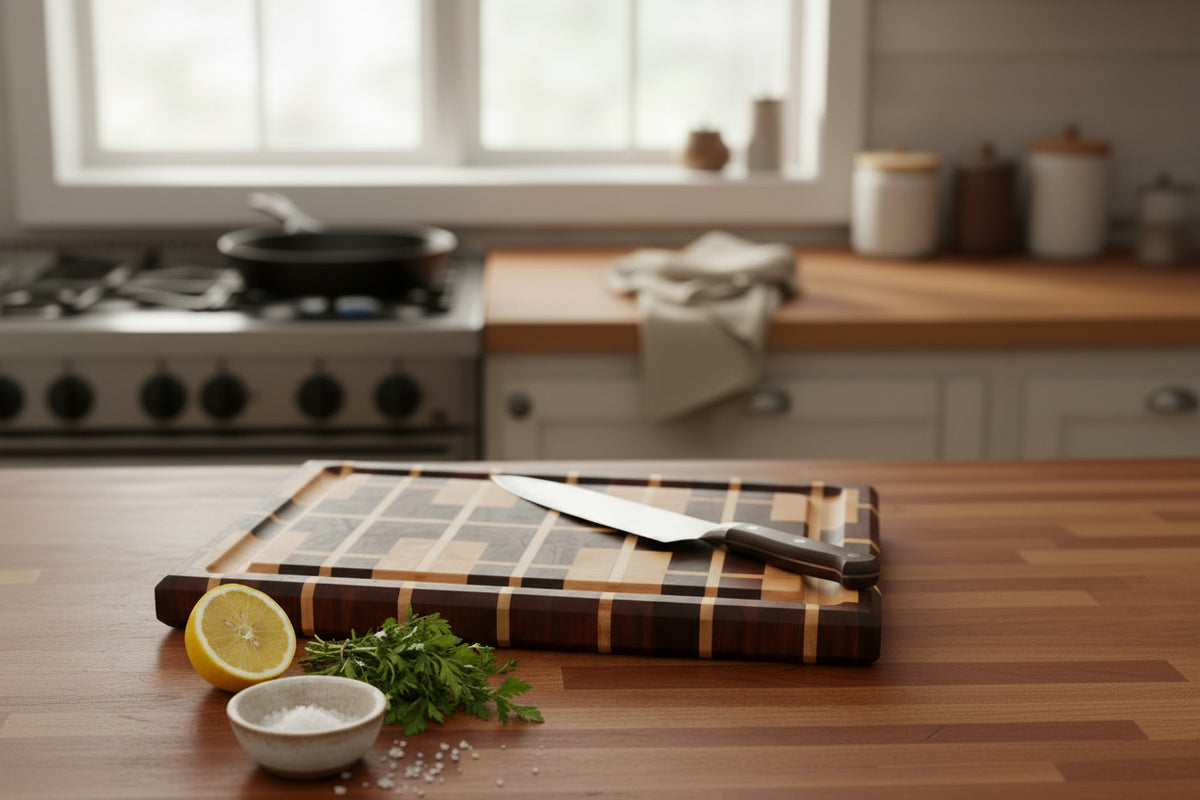 Cutting board with geometric pattern